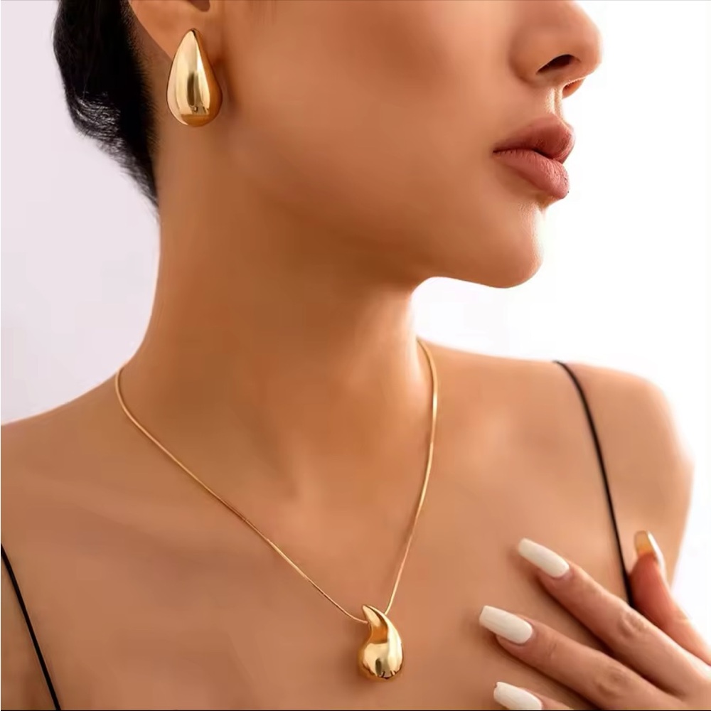 Elieck - Stainless Steel Gold Necklace And Earrings Trendy - Hot Item